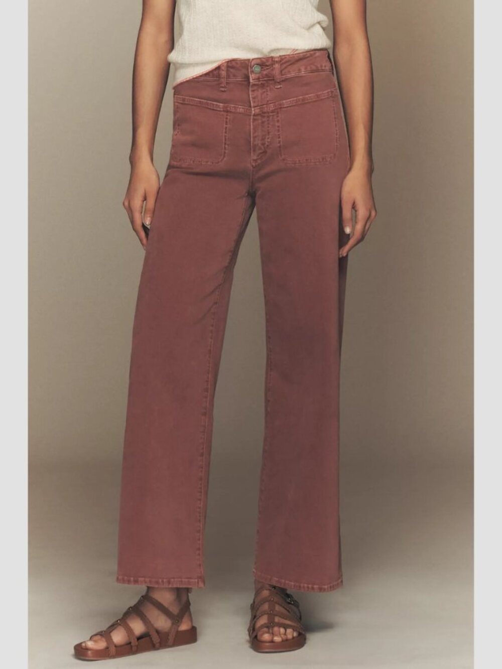 PAIGE Anessa High Rise Wide Leg Jeans Vintage Brick Berry Yoke Stitch 31" Inseam